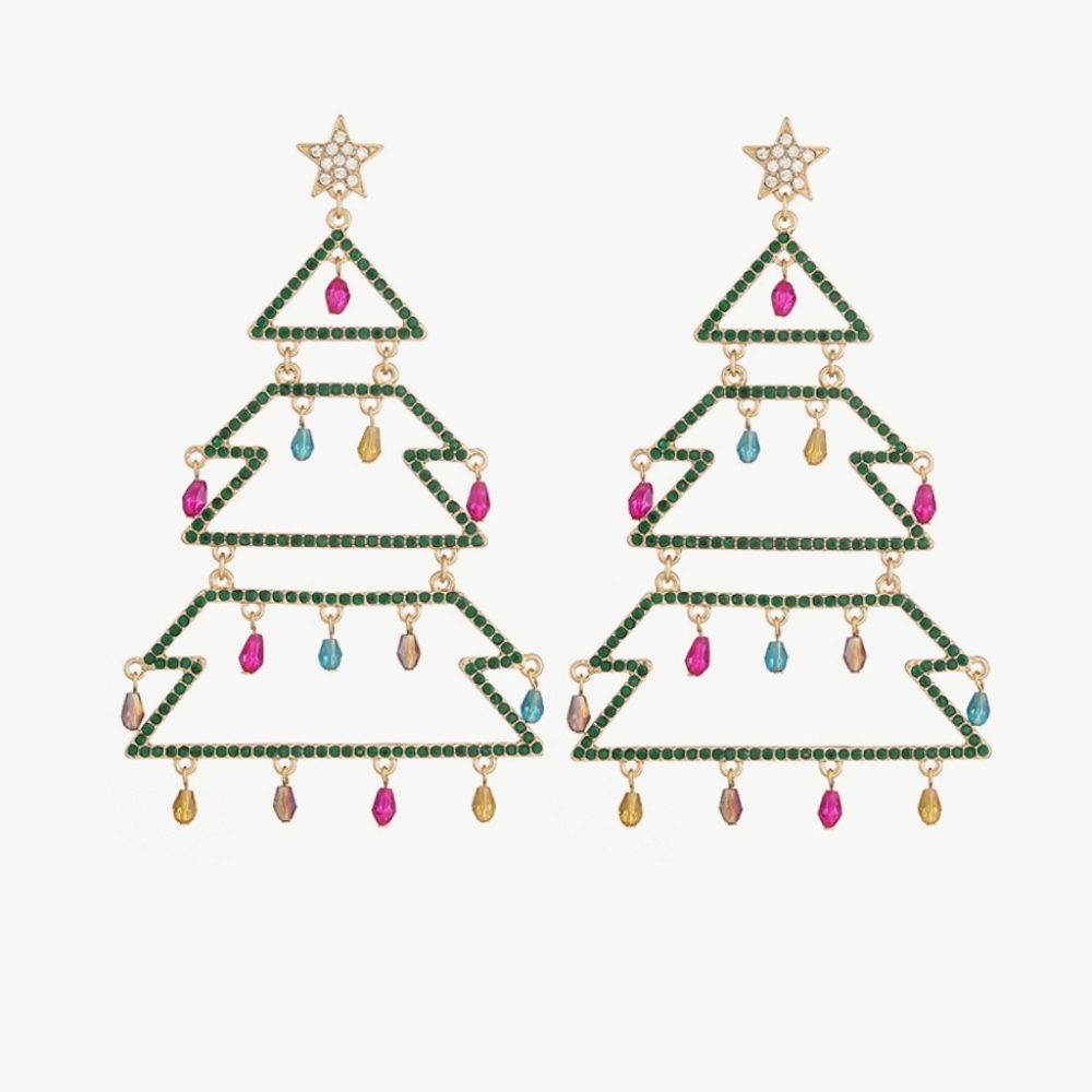 ADORABLE FESTIVE Rhinestone Christmas Tree Drop Earrings!